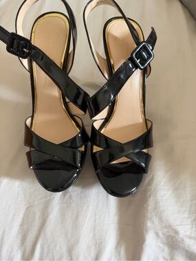 Black Patent Strappy Slingback Heels
